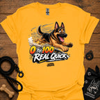 Gold T-shirt with German shepherd graphic and '0 to 100 Real Quick' text