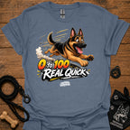 Heather blue T-shirt with German shepherd graphic and '0 to 100 Real Quick' text