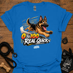 Royal blue T-shirt with German shepherd graphic and '0 to 100 Real Quick' text