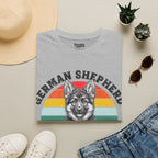 Light grey T-shirt with partial rainbow German Shepherd puppy face graphic
