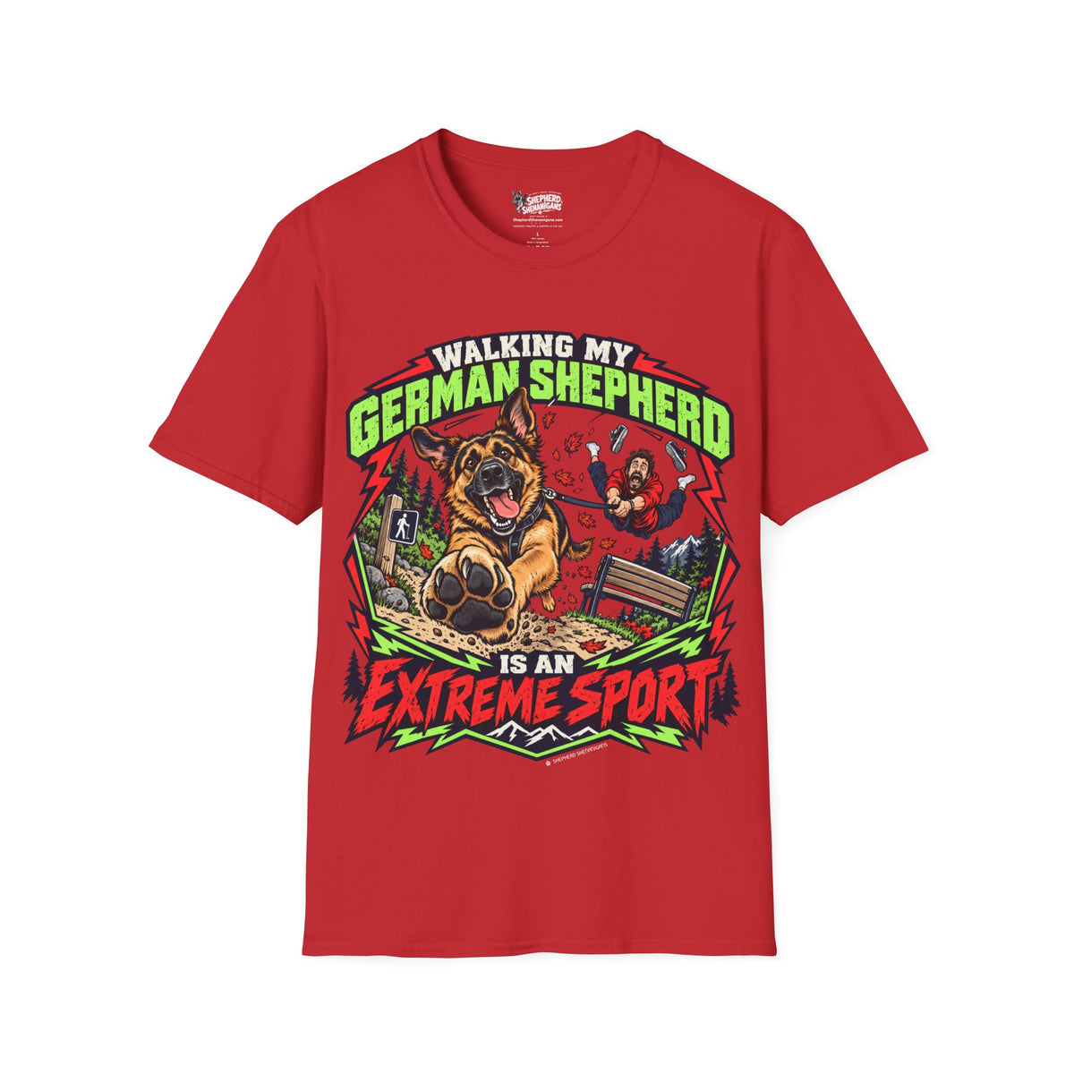 Crew-neck graphic T-shirt, red, front dog and text print