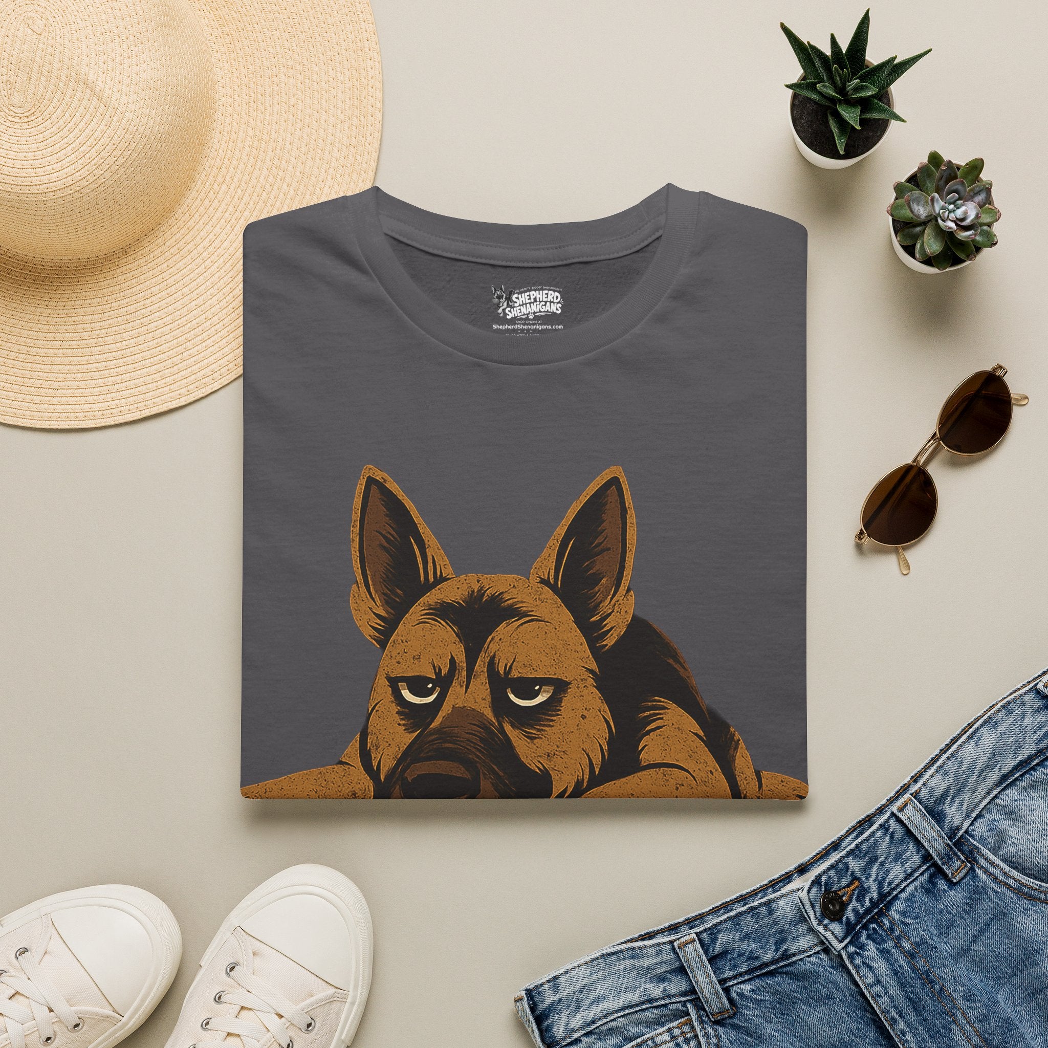 Graphic dog T-shirt, dark gray, front dog face print