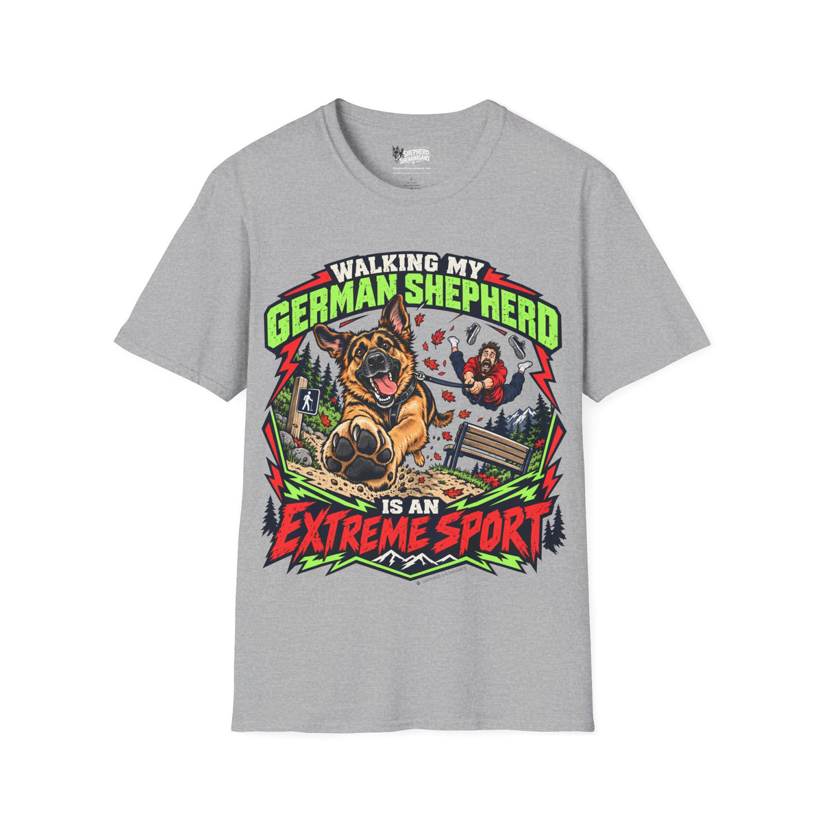 Crew-neck graphic T-shirt, light gray, front dog and text print