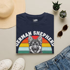 Navy T-shirt with German shepherd puppy rainbow graphic front