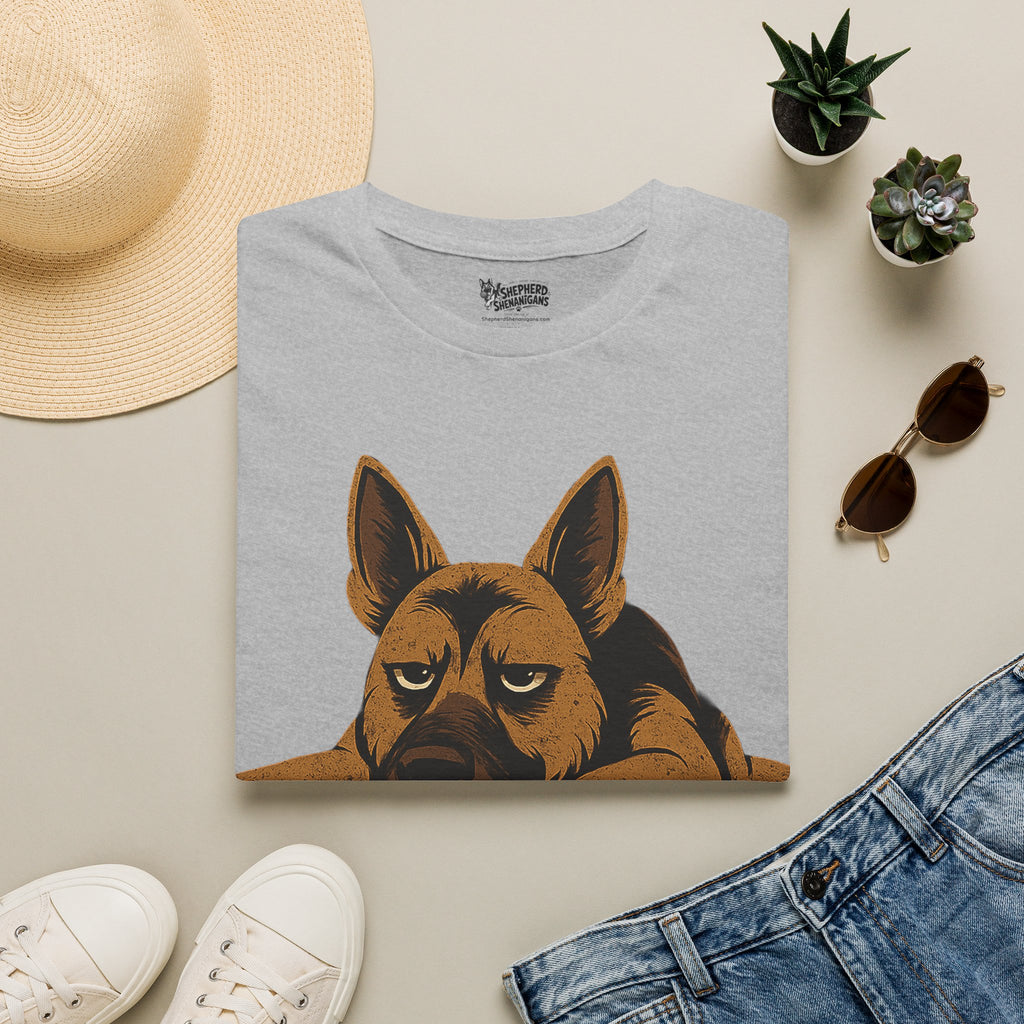 Heather gray crewneck t-shirt with German shepherd graphic face print