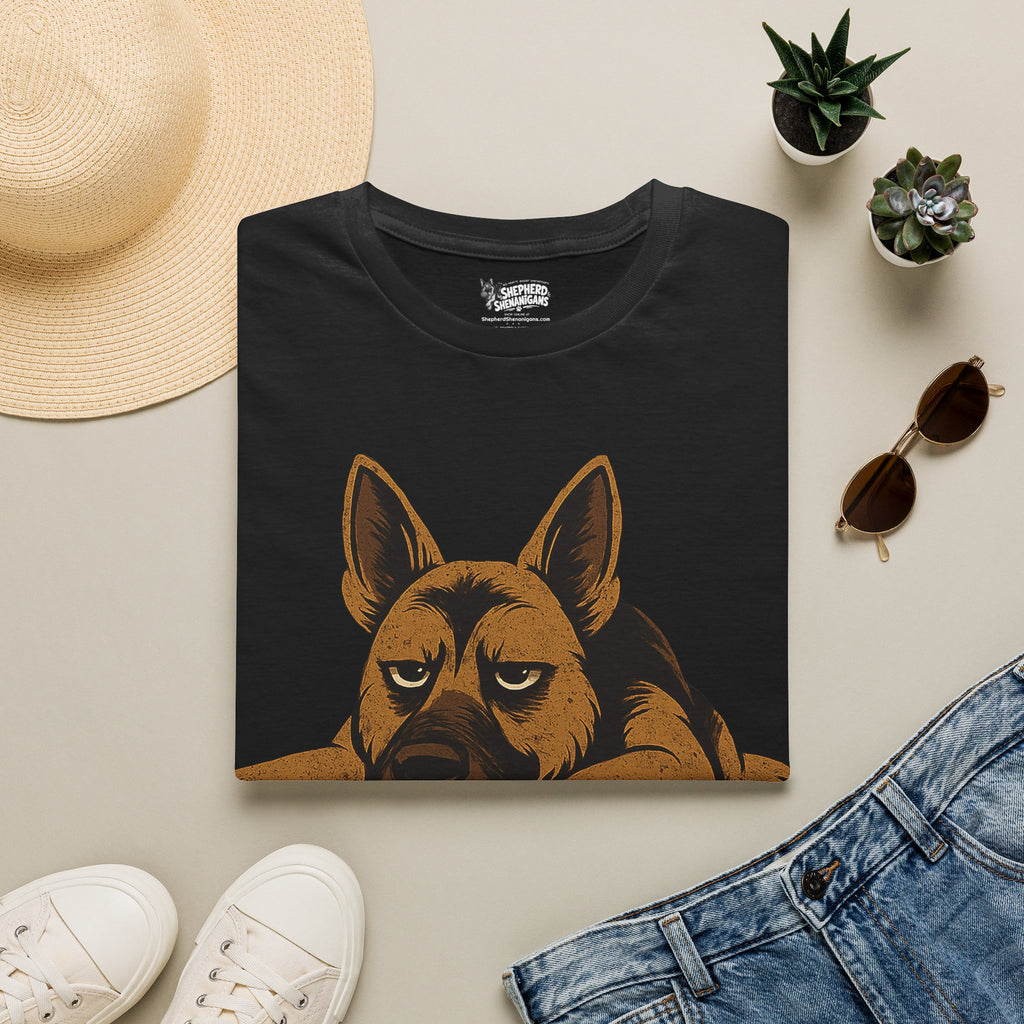 Black crewneck t-shirt with German shepherd graphic face print