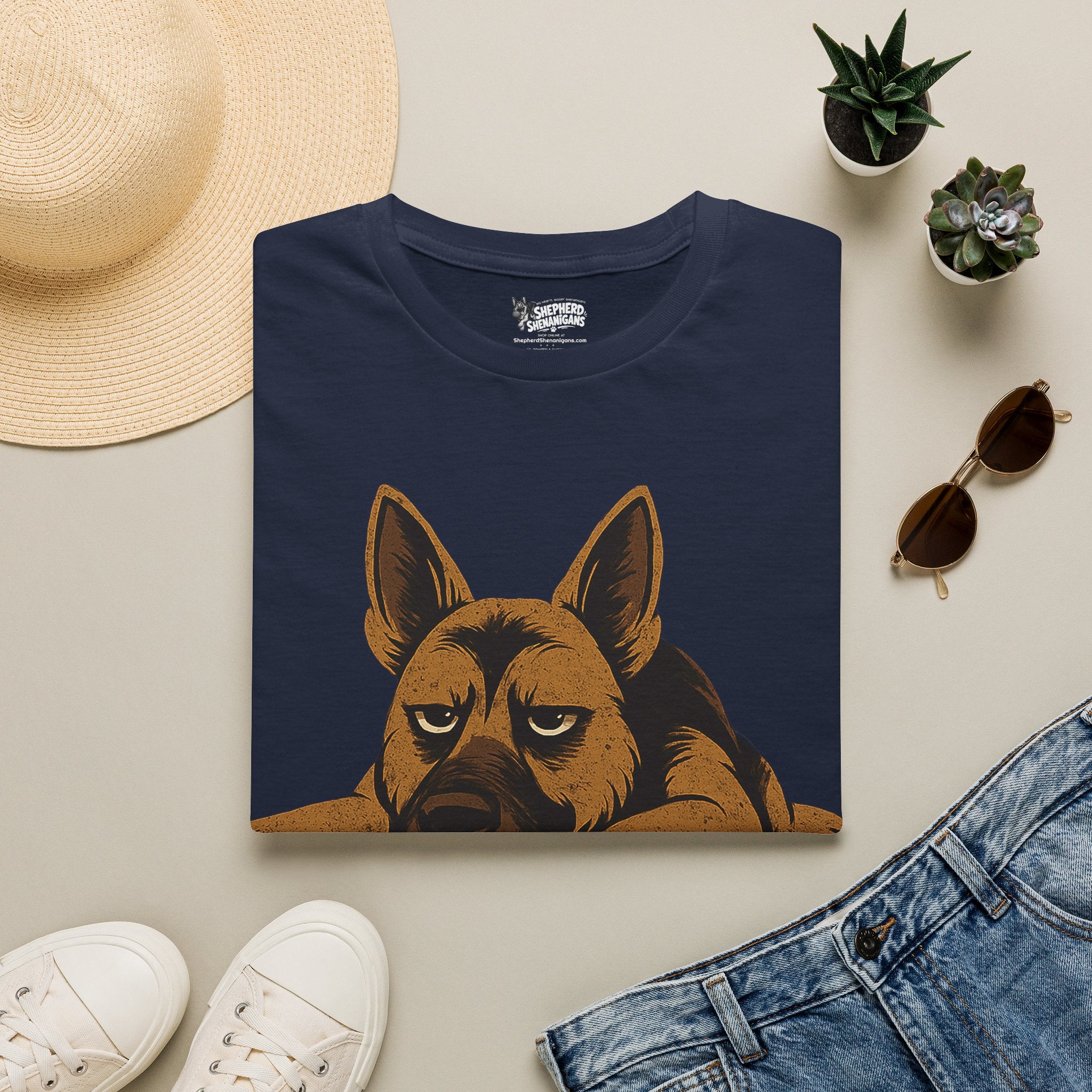 Graphic dog T-shirt, navy, front dog face print