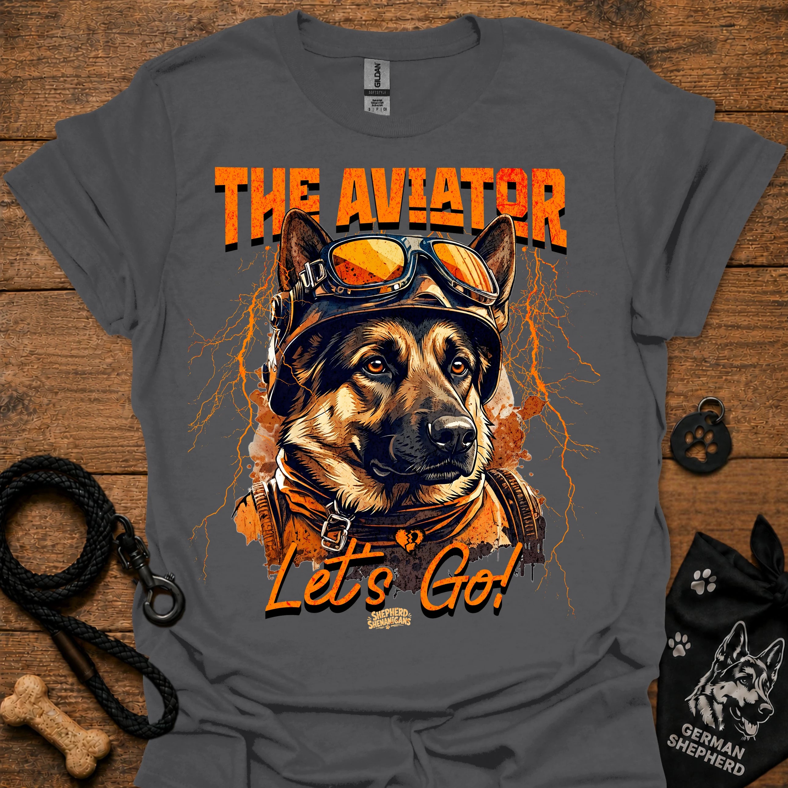 Astronaut dog graphic T-shirt in charcoal gray