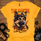 Astronaut dog graphic T-shirt in mustard yellow