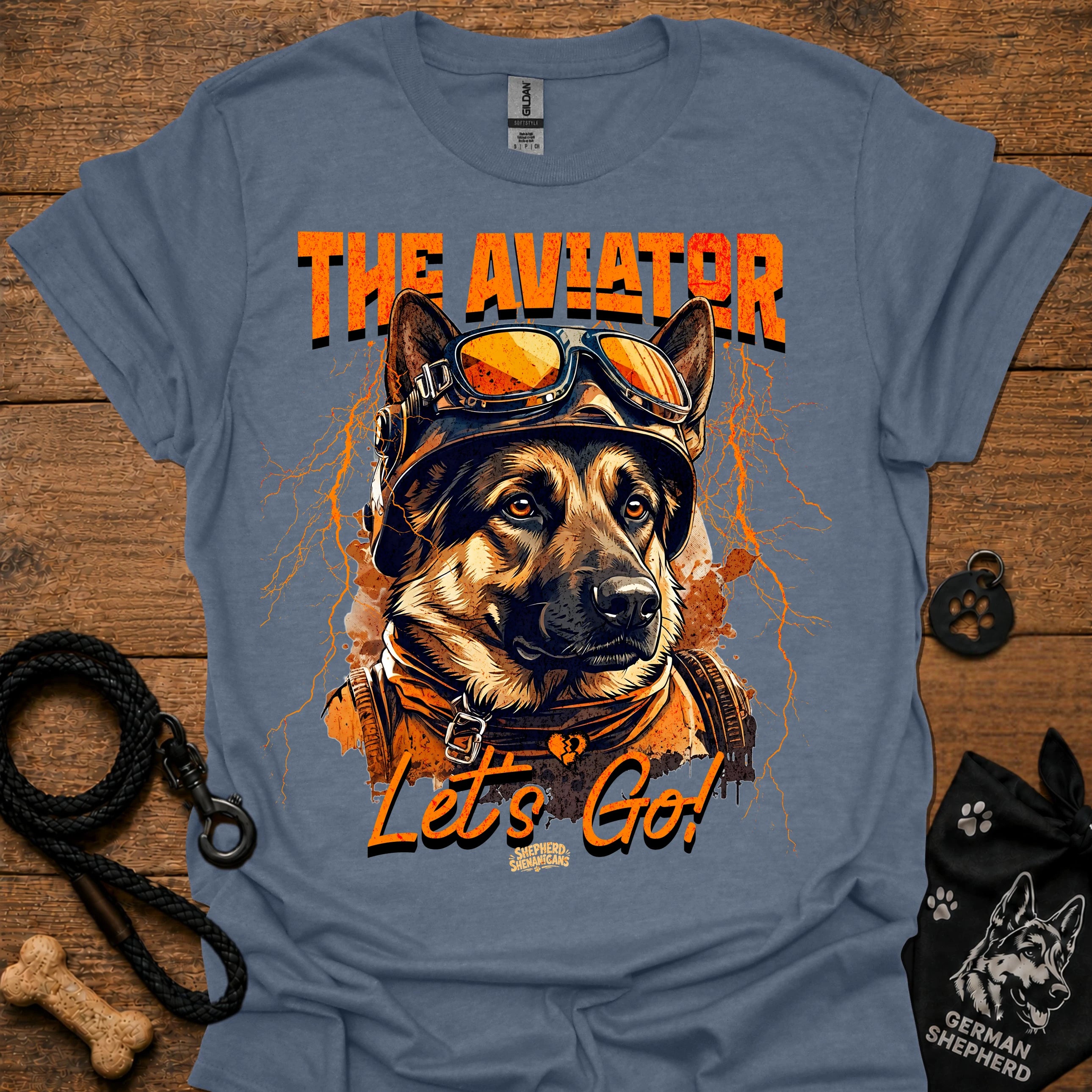 Astronaut dog graphic T-shirt in slate blue
