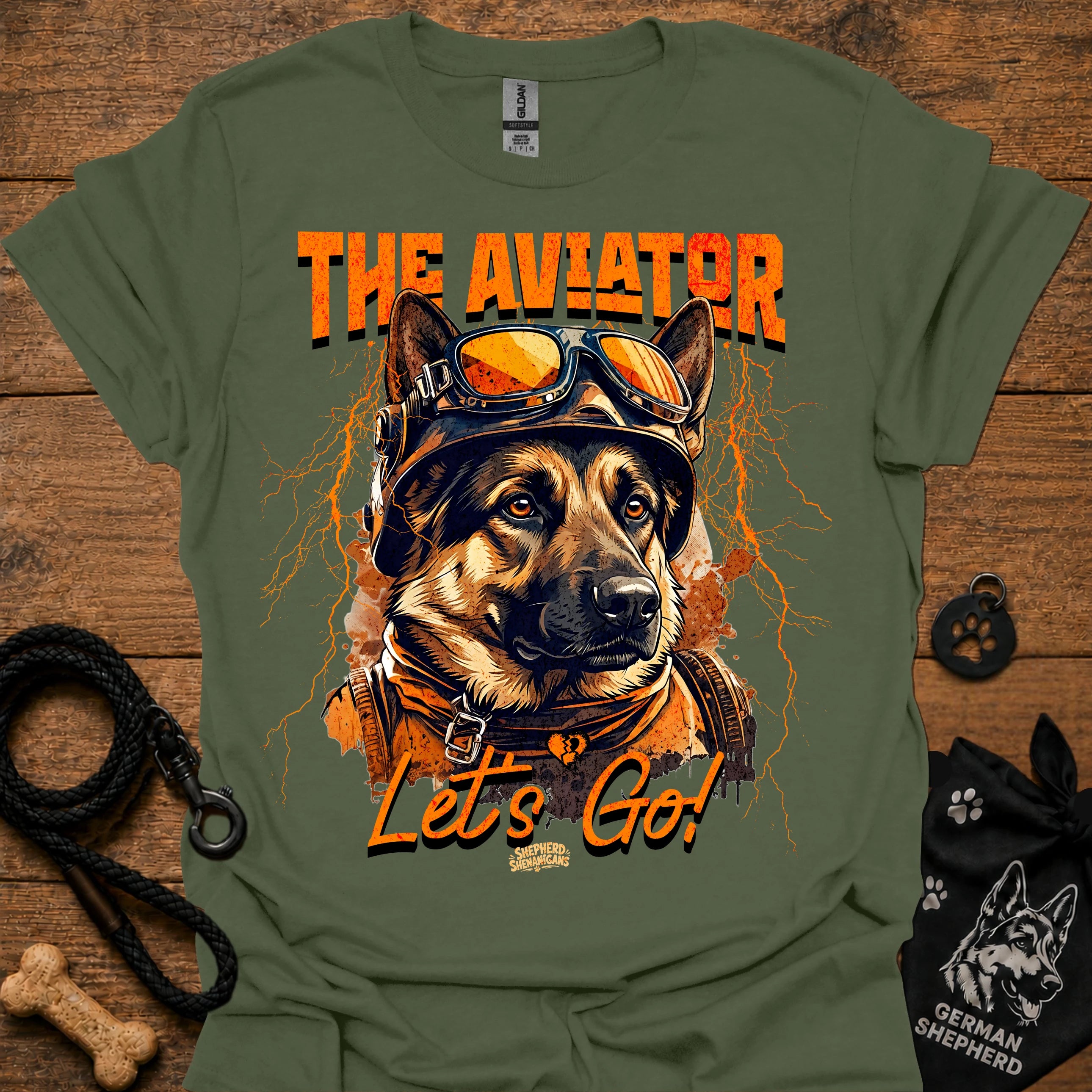 Astronaut dog graphic T-shirt in military green