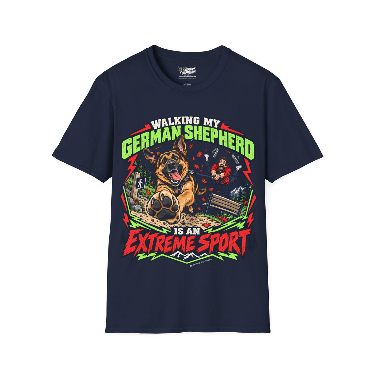 Crew-neck graphic T-shirt, navy, front dog and text print