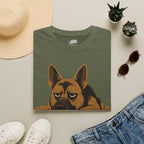 Graphic dog T-shirt, olive green, front dog face print