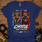Navy T-shirt with German shepherd graphic and “Choose Your Fighter” text