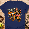 Navy crew-neck graphic T-shirt with German shepherd and paw print design