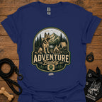Navy dog adventure graphic T-shirt with round “Adventure Buddy” logo