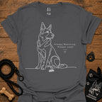 Charcoal dog graphic t-shirt with line art and text: Always Watching, Always Loyal