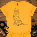 Gold dog graphic t-shirt with line art and text: Always Watching, Always Loyal
