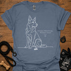 Heather indigo dog graphic t-shirt with line art and text: Always Watching, Always Loyal