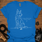 Royal blue dog graphic t-shirt with line art and text: Always Watching, Always Loyal