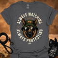 Charcoal crewneck T-shirt with German Shepherd dog graphic and bold text print