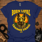Navy short-sleeve T-shirt with German shepherd portrait and bold yellow graphic