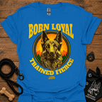 Royal blue short-sleeve T-shirt with German shepherd portrait and bold yellow graphic