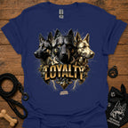 German Shepherd loyalty T-shirt, navy, front graphic of three dogs with “LOYALITY” text