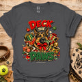 Charcoal crew-neck T-shirt with holiday dog and gift graphic print