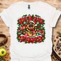 White T-shirt with “Deck the Paws” holiday dog wreath graphic, crew neck