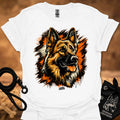 White T-shirt with German shepherd head front graphic
