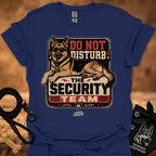 Navy graphic T-shirt with security dog and "Do Not Disturb" text