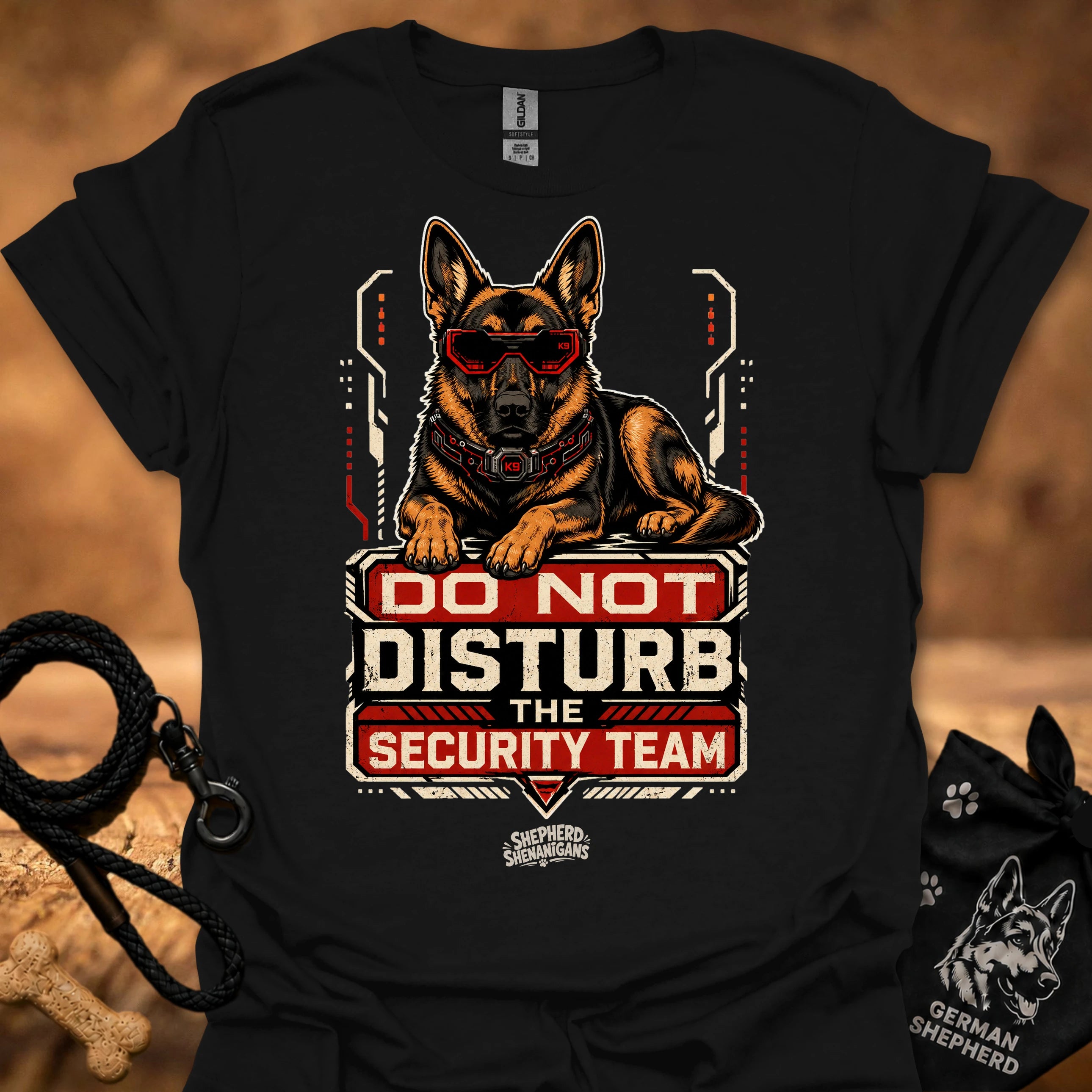 Do Not Disturb Security Team II T-shirt, black, German shepherd badge graphic