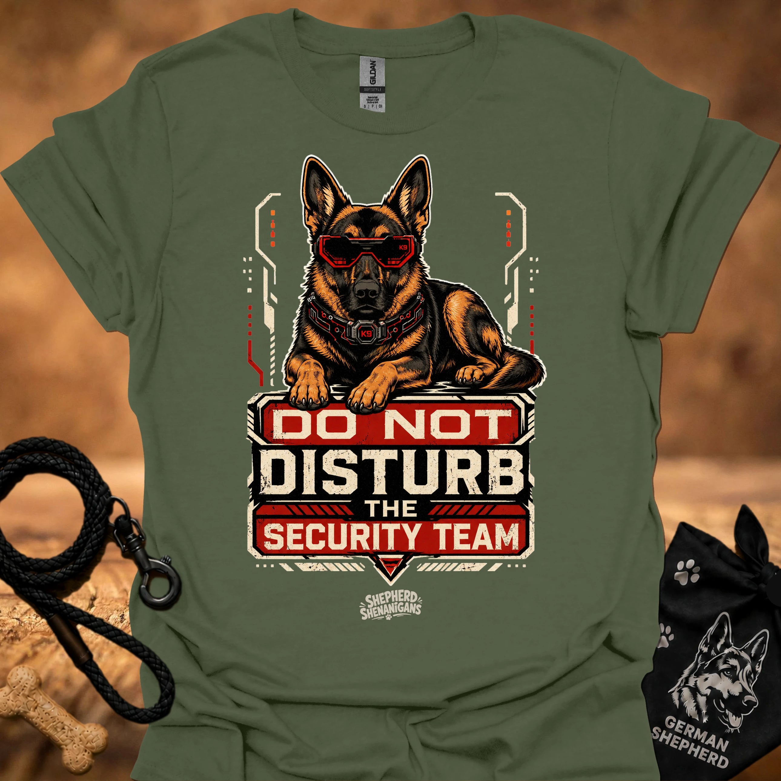 Do Not Disturb Security Team II T-shirt, military green, German shepherd badge graphic