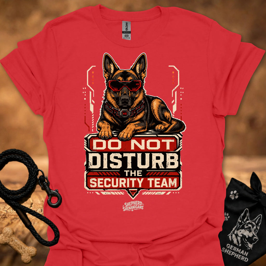Do Not Disturb Security Team II T-shirt, red, German shepherd badge graphic