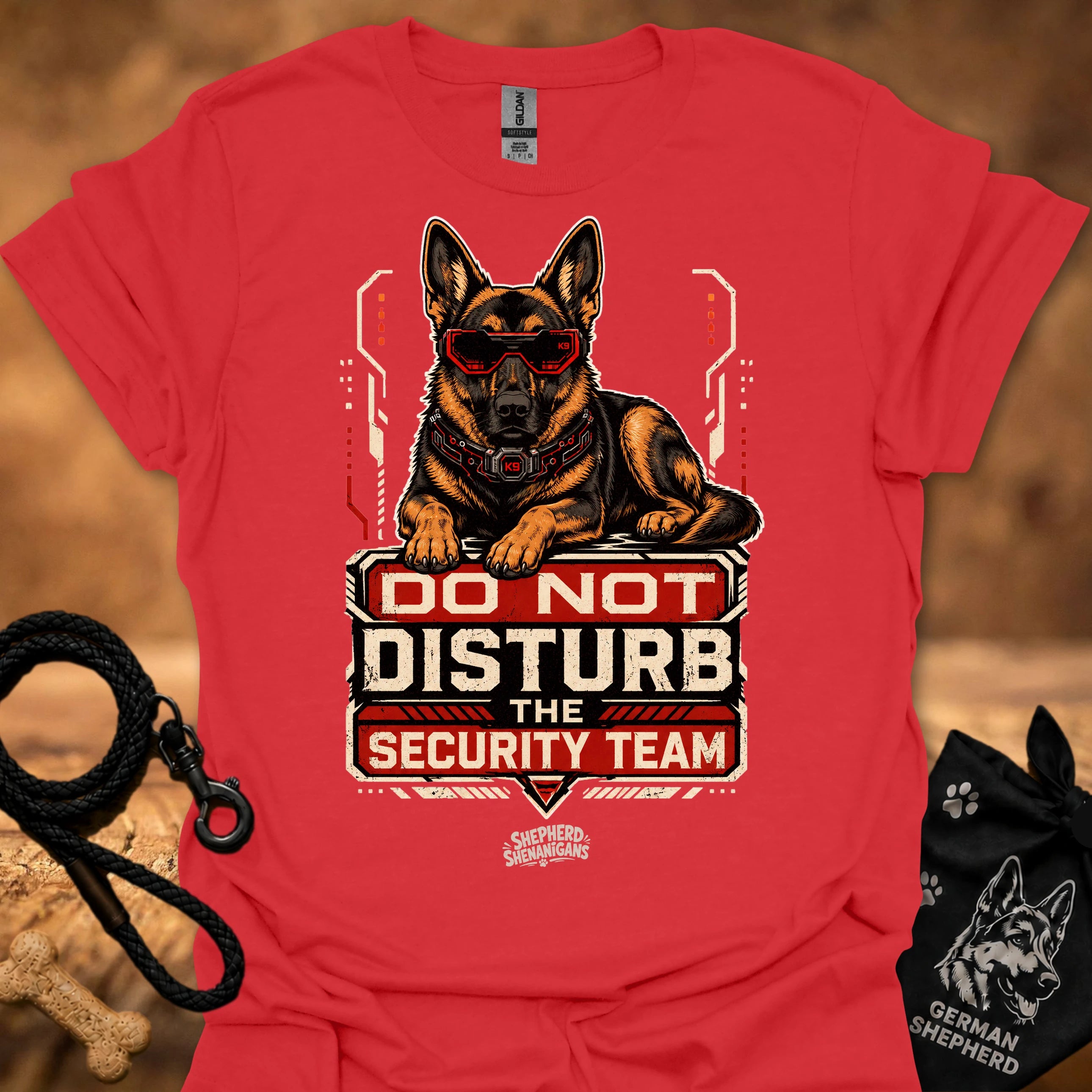 Do Not Disturb Security Team II T-shirt, red, German shepherd badge graphic