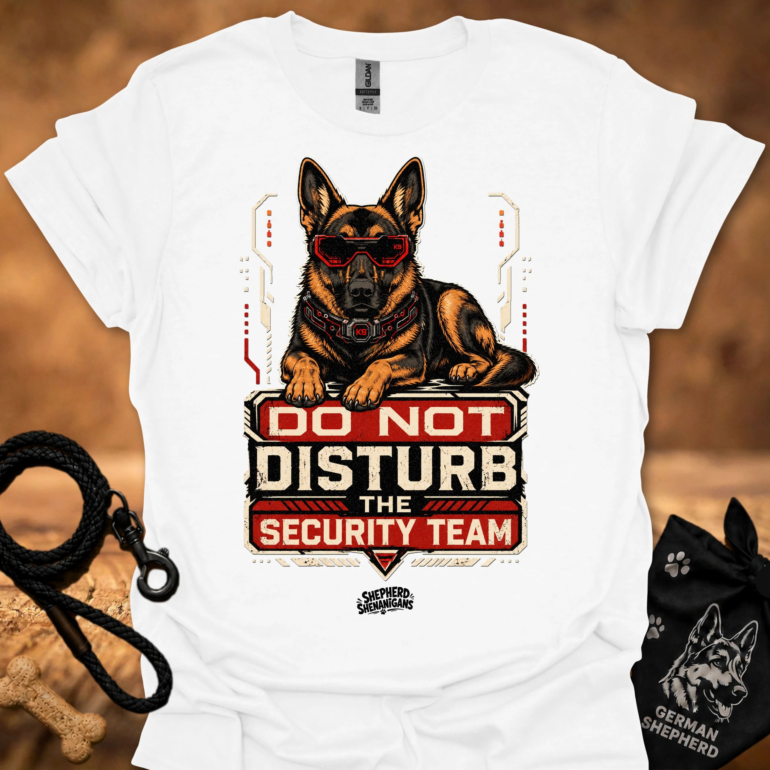Do Not Disturb Security Team II T-shirt, white, German shepherd badge graphic