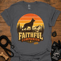 Charcoal T-shirt with black dog and orange Faithful Companion mountain graphic