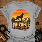 Sport grey T-shirt with black dog and orange Faithful Companion mountain graphic