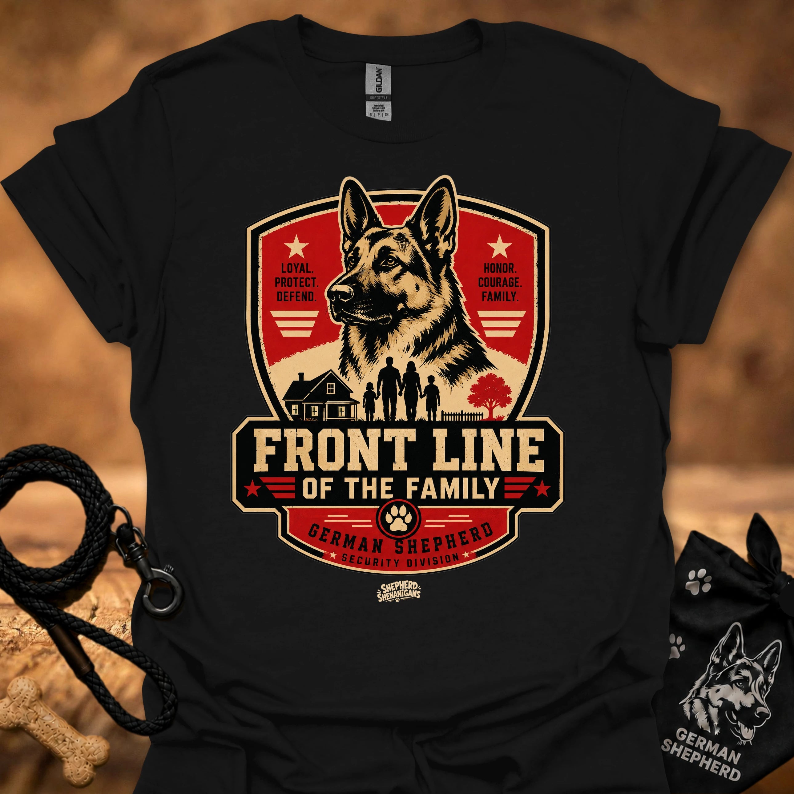 Graphic crew-neck T-shirt in Black with German Shepherd crest front print