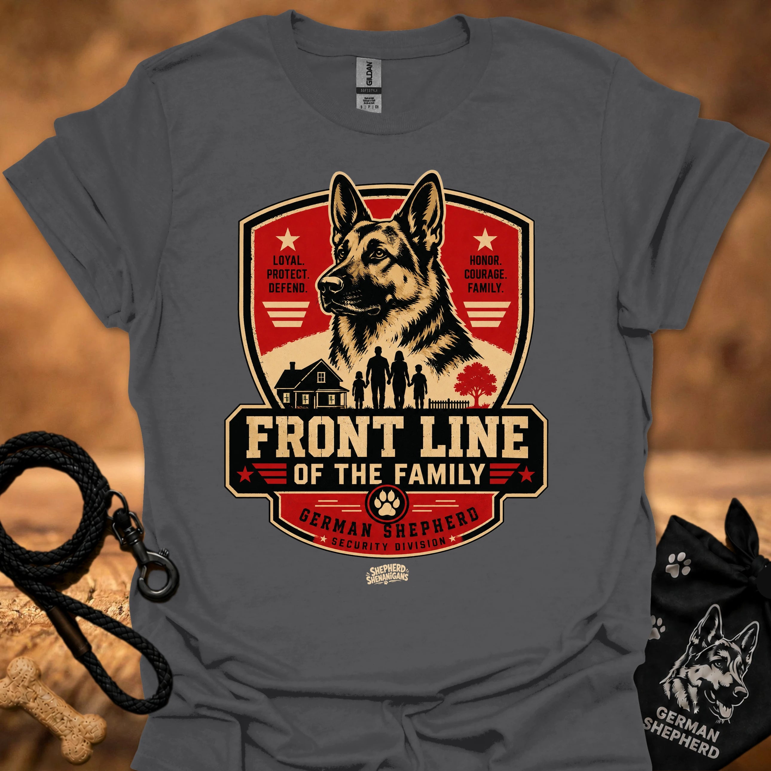 Graphic crew-neck T-shirt in Charcoal with German Shepherd crest front print
