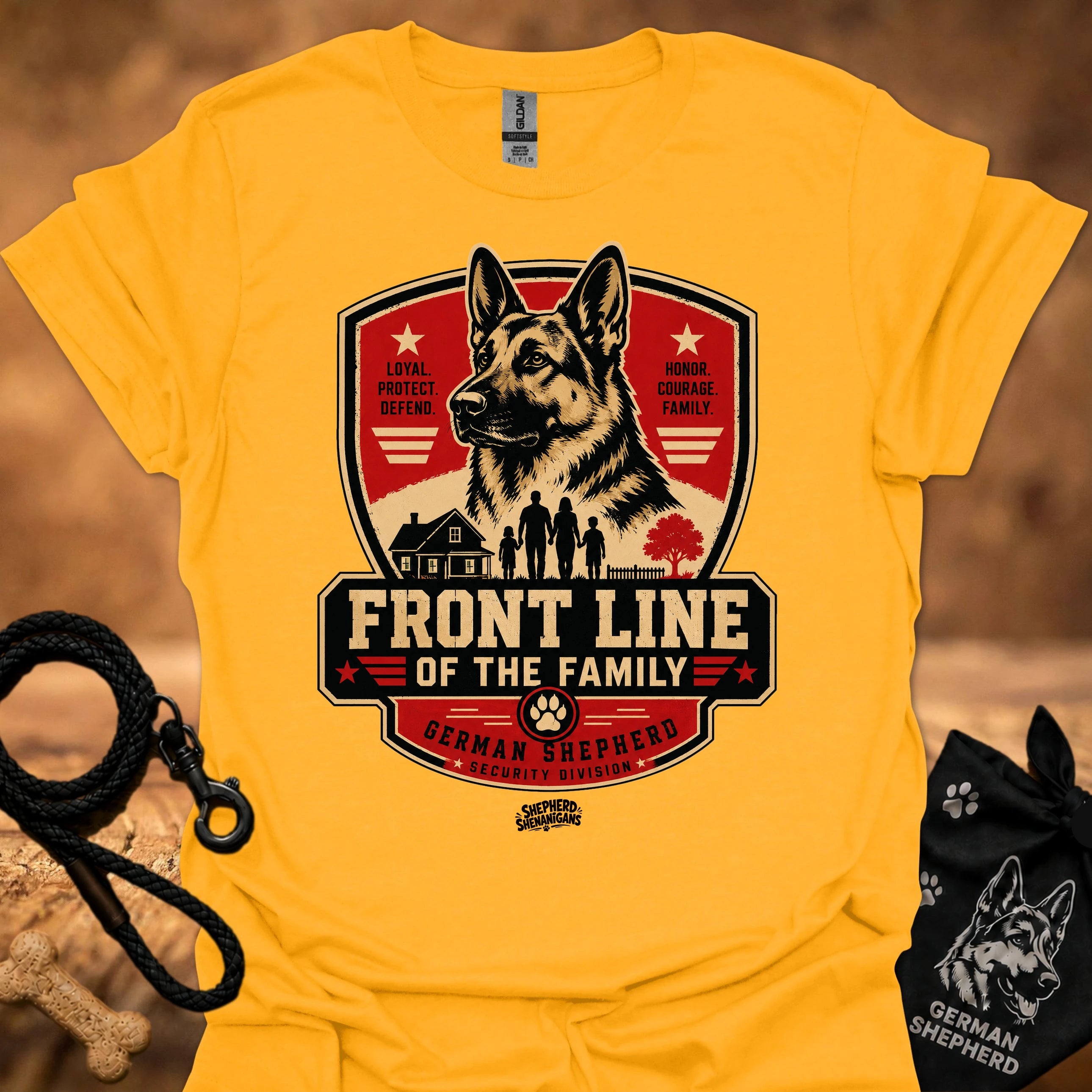 Graphic crew-neck T-shirt in Gold with German Shepherd crest front print