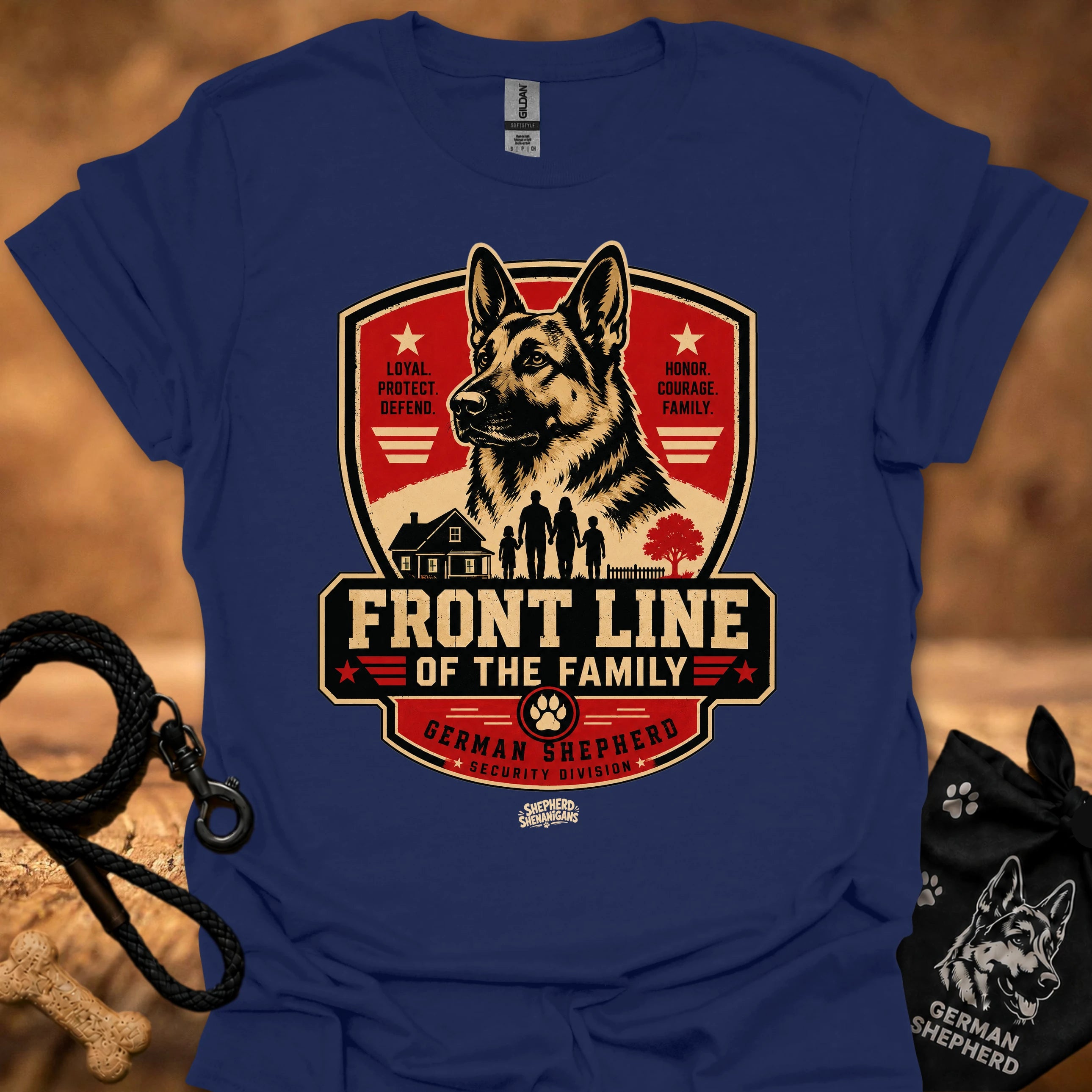 Graphic crew-neck T-shirt in Navy with German Shepherd crest front print