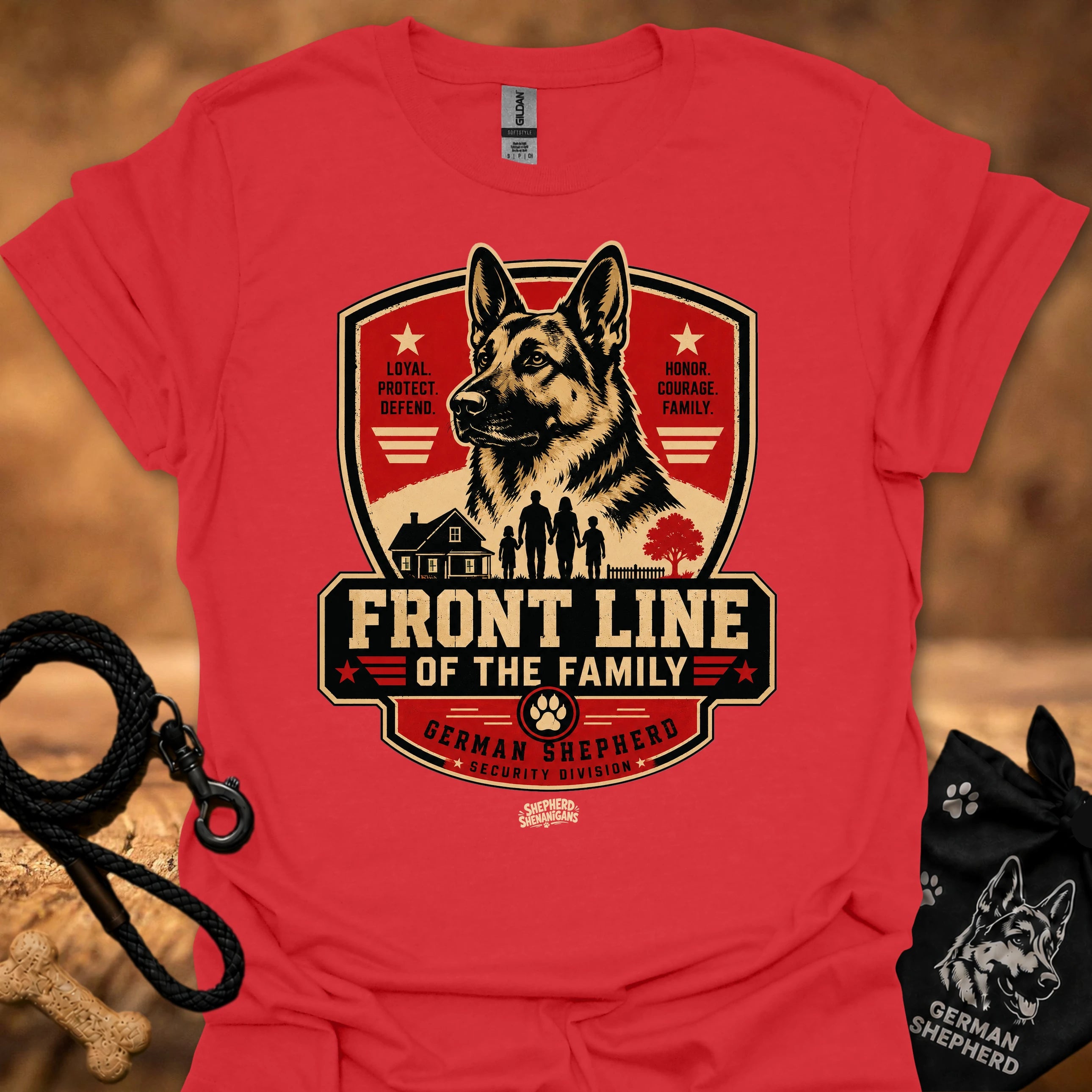 Graphic crew-neck T-shirt in Red with German Shepherd crest front print