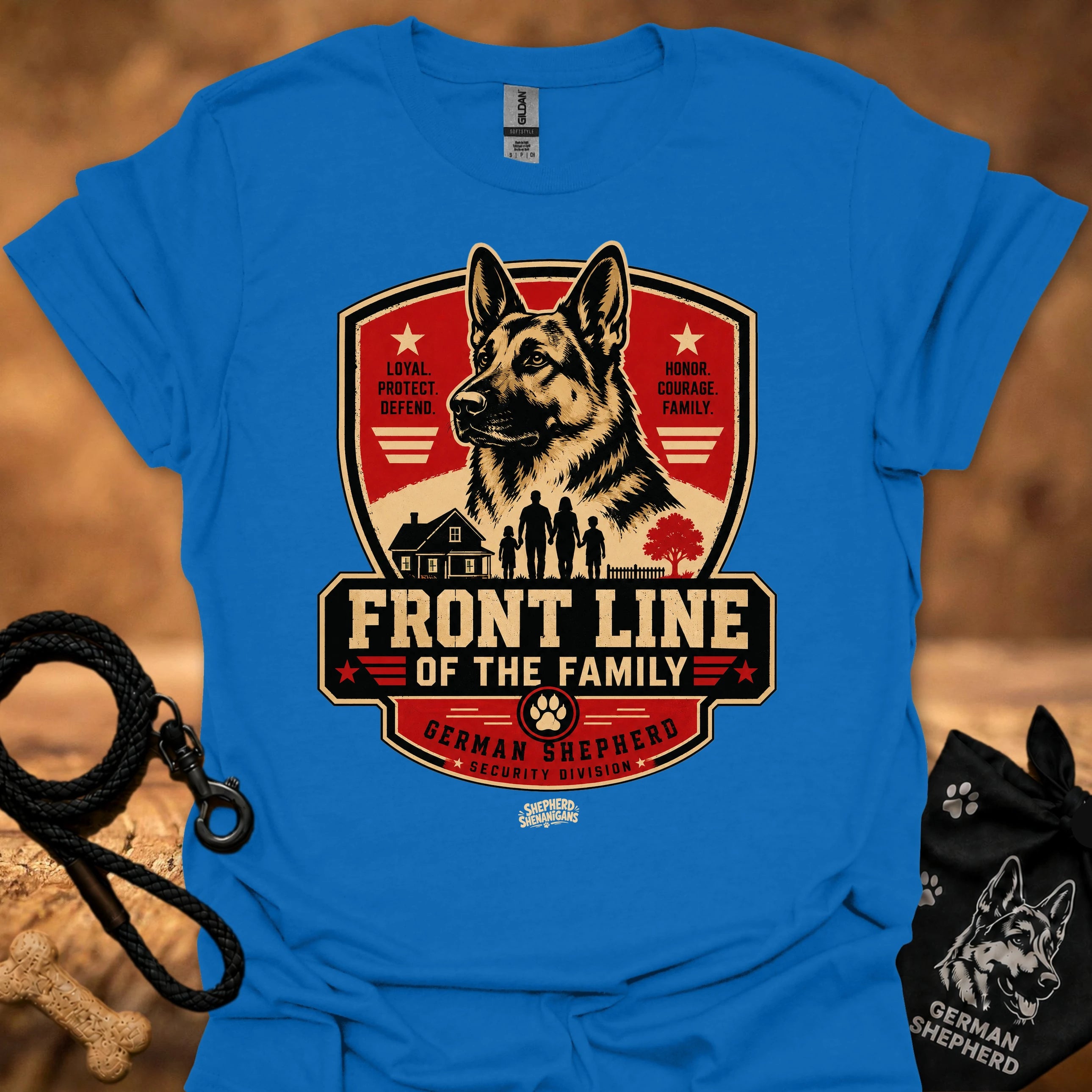Graphic crew-neck T-shirt in Royal blue with German Shepherd crest front print