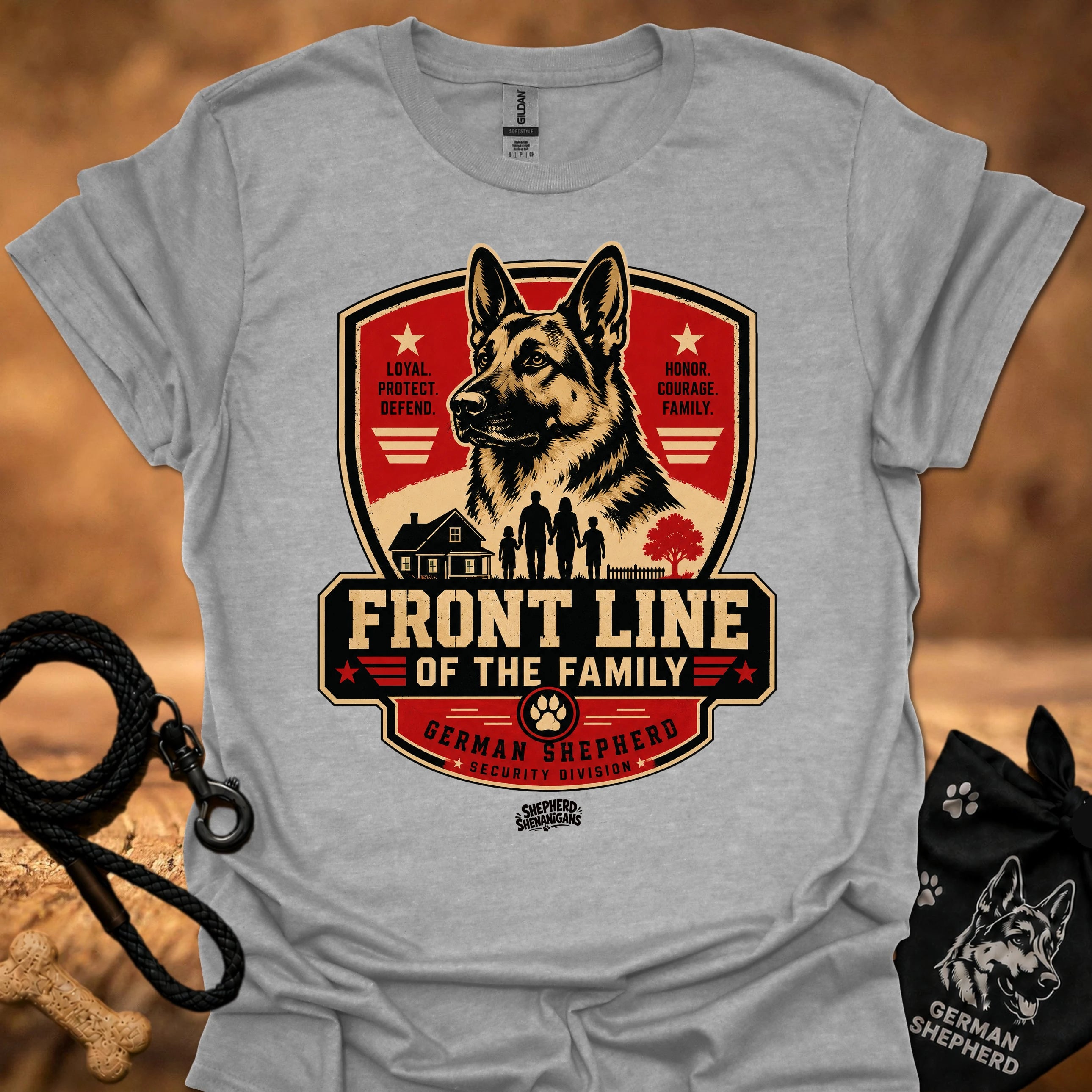 Graphic crew-neck T-shirt in Sport Grey with German Shepherd crest front print