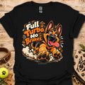 Black T-shirt with colorful cartoon dog graphic and “Full Turbo No Brakes” text