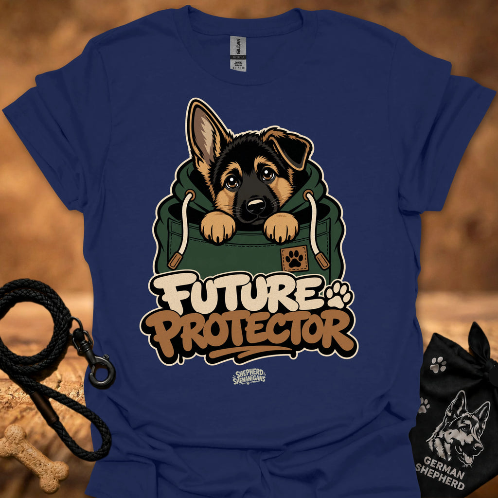 Navy blue Future Protector dog graphic T-shirt with puppy front print