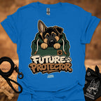 Bright blue Future Protector dog graphic T-shirt with puppy front print