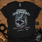 German shepherd graphic T-shirt (black) with dog portrait and 'Brave Fearless' print